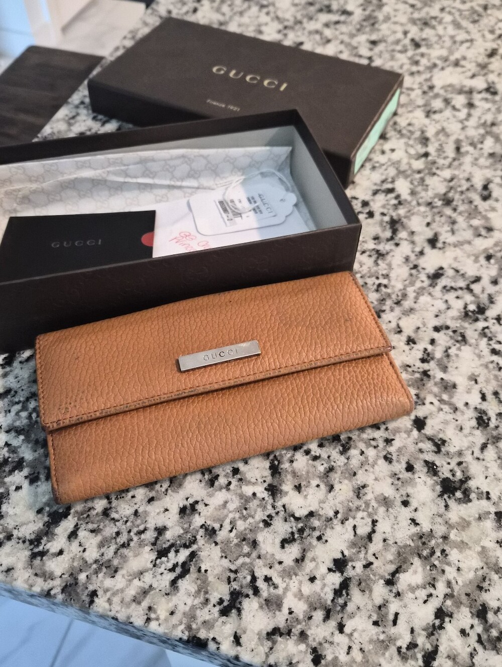 Gucci Cognac Pebbled Leather Wallet Shoulder Bag